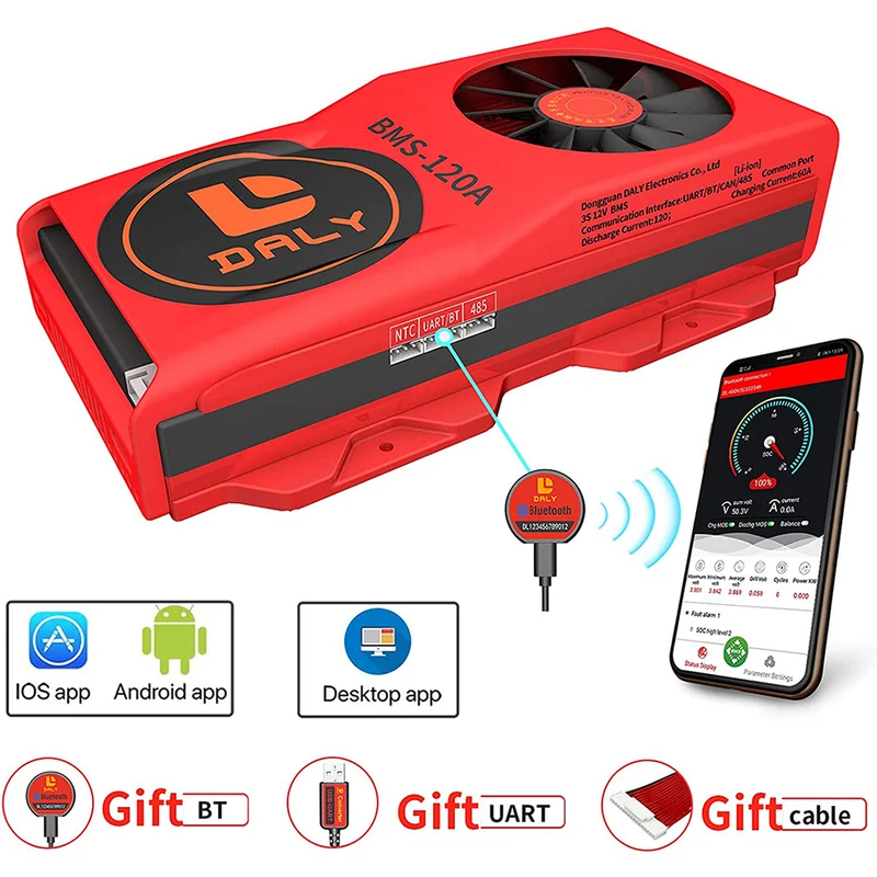 Daly smart bms Li-ion 3S 12V 120A bluetooth BMS FAN board
