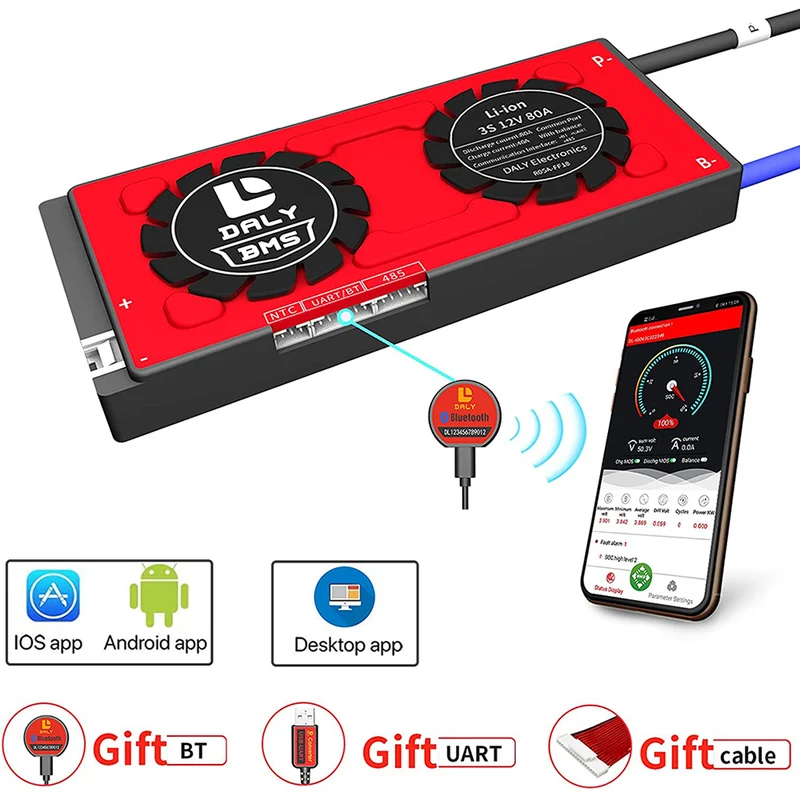 Daly smart bms Li-ion 3S 12V 80A bluetooth BMS board