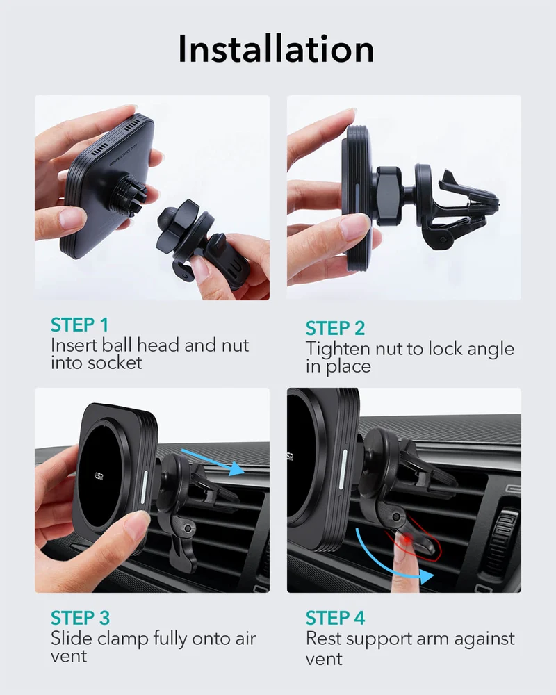 Magnetic Wireless Car Charger (HaloLock) - Black
