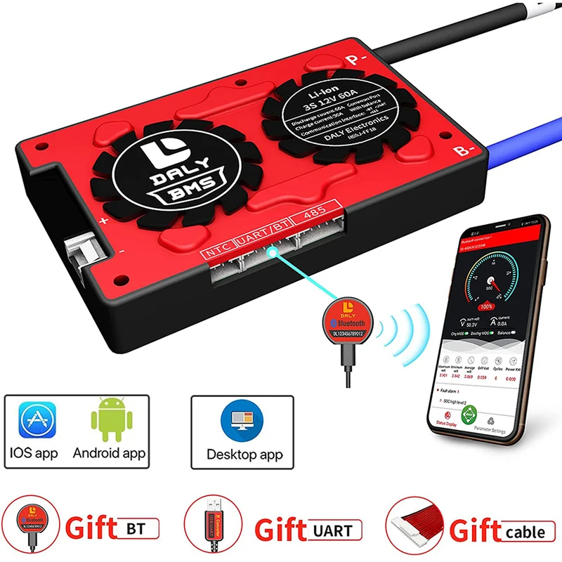 Daly smart bms Li-ion 3S 12V 60A bluetooth BMS board
