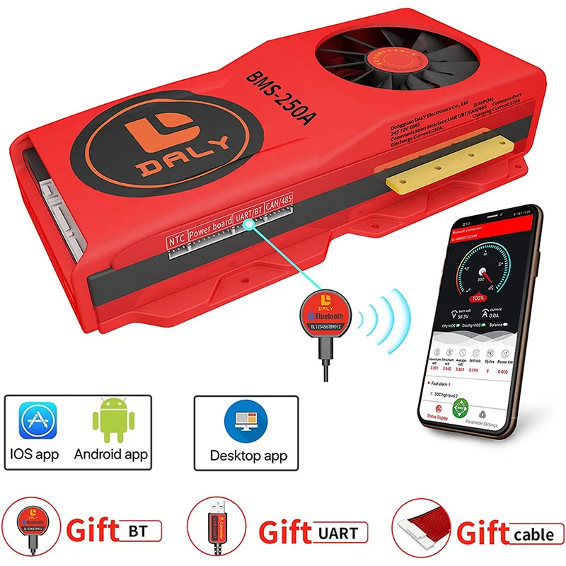 Daly smart bms LifePO4 24S 72V 250A bluetooth BMS FAN board 52 130 235