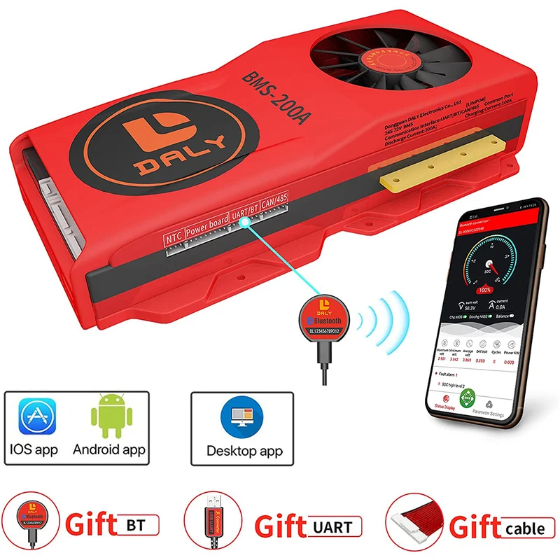 Daly smart bms LifePO4 24S 72V 200A bluetooth BMS FAN board 52 130 235