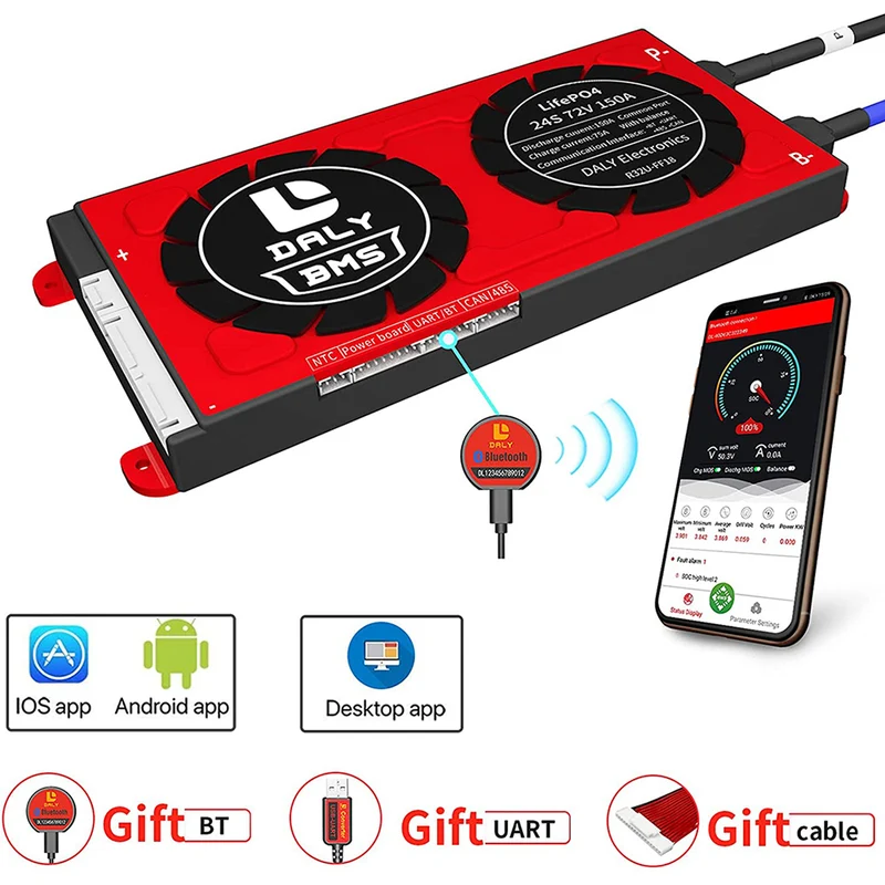Daly smart bms LifePO4 24S 72V 150A bluetooth BMS board 20 95 212