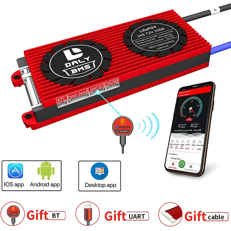 Daly smart bms LiFePo4 24S 72V 100A bluetooth BMS board 24 65 166