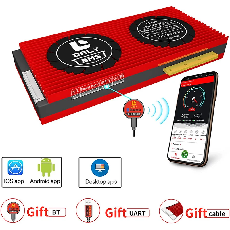 Daly smart bms Li-ion 17S 60V 200A bluetooth BMS board 32130221