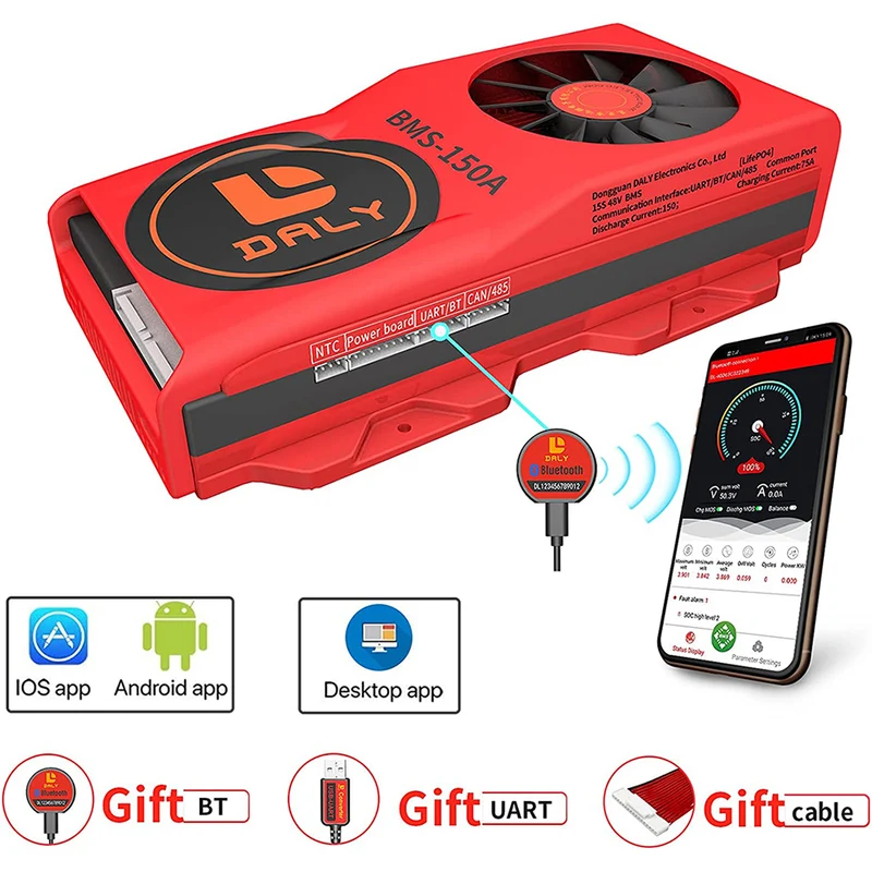 Daly smart bms Lifepo4 16S 48V 150A Li-ion 16S 60V 150A bluetooth BMS FAN board 50 120 209