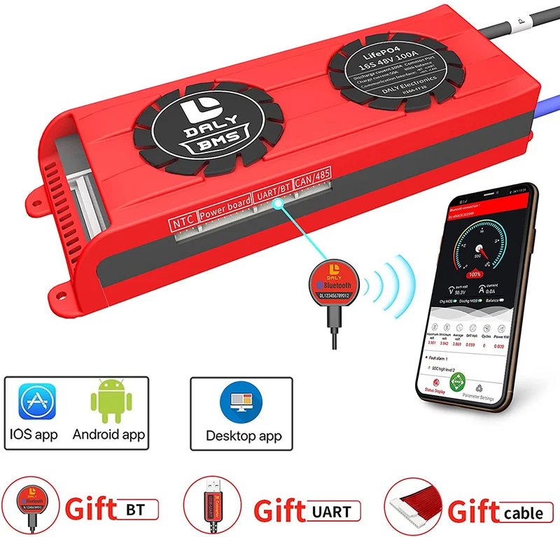 Daly smart bms LifePO4 16S 60V 100A Li-ion 16S 48V 100A bluetooth BMS FAN board 33 65 184