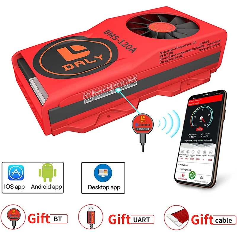 Daly smart bms LiFePo4 15S 48V 120A bluetooth BMS FAN board 50 120 209