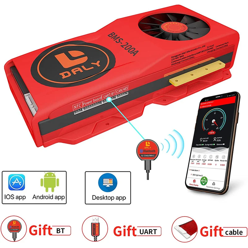 Daly smart bms Li-ion 13S 48V 200A bluetooth BMS FAN board 52 130 235