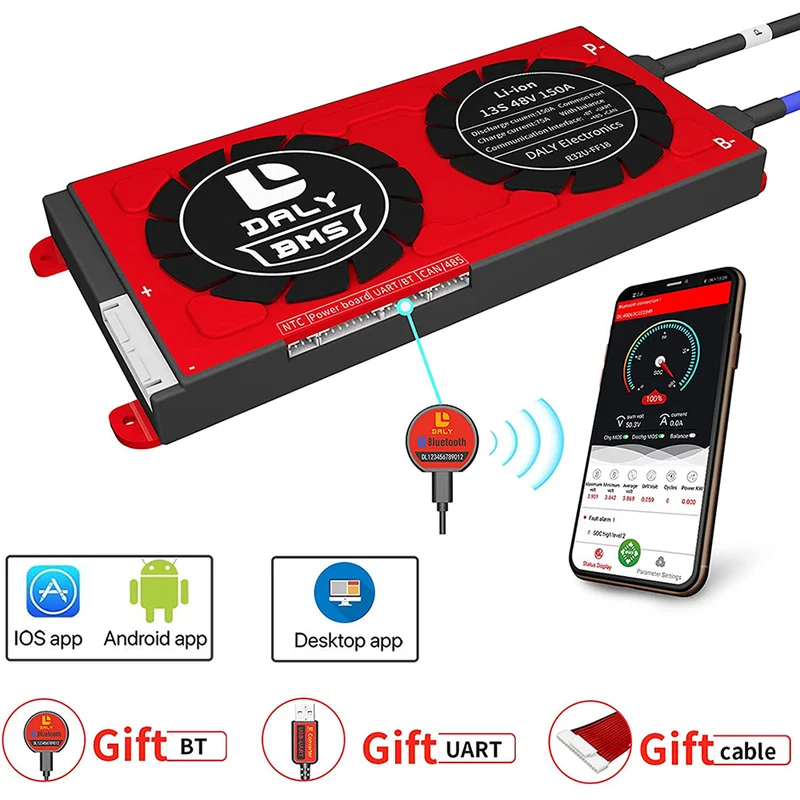 Daly smart bms Li-ion 13S 48V 150A bluetooth BMS board 20 95 212