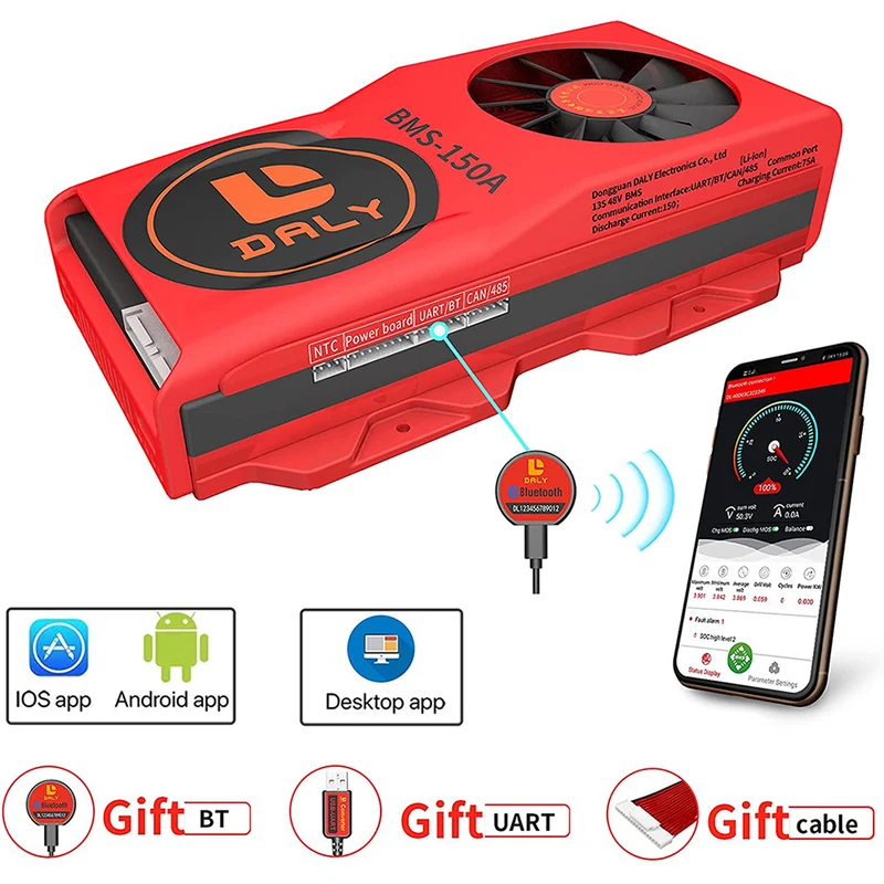 Daly smart bms Li-ion 13S 48V 150A bluetooth BMS FAN board 50 120 209