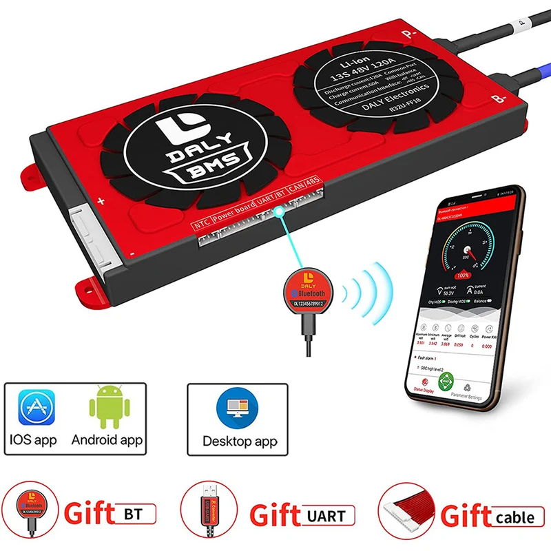 Daly smart bms Li-ion 13S 48V 120A bluetooth BMS board 20 95 212