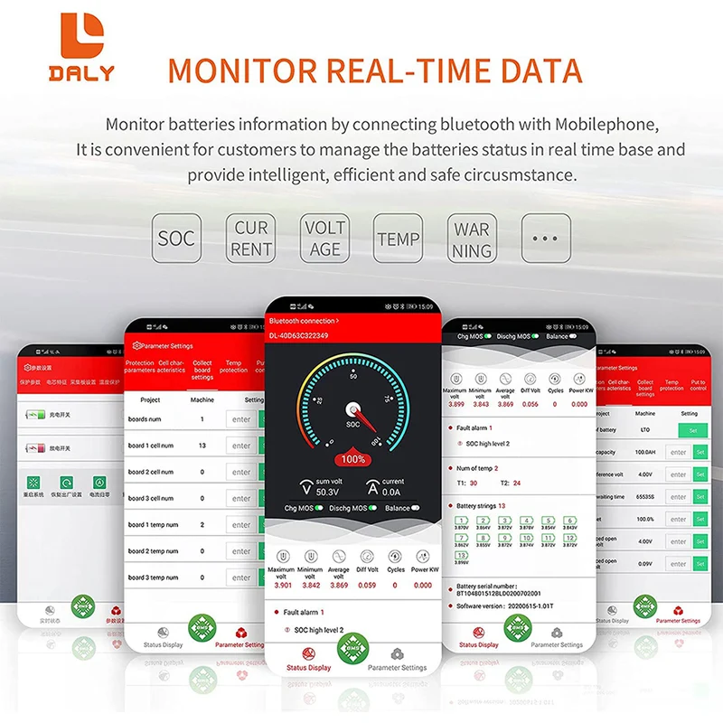 Daly smart bms Li-ion 13S 48V 80A bluetooth BMS board 19 66 150