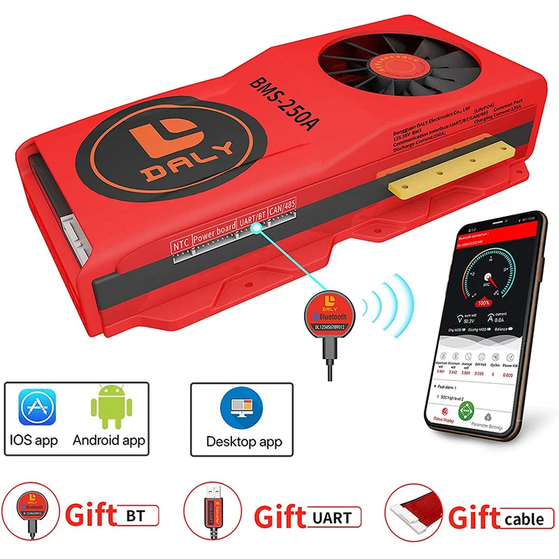 Daly smart bms Lifepo4 12S 36V 250A bluetooth BMS FAN board 52 130 235