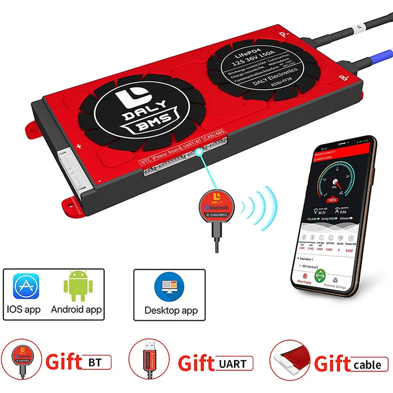Daly smart bms Lifepo4 12S 36V 150A bluetooth BMS board 20 95 212