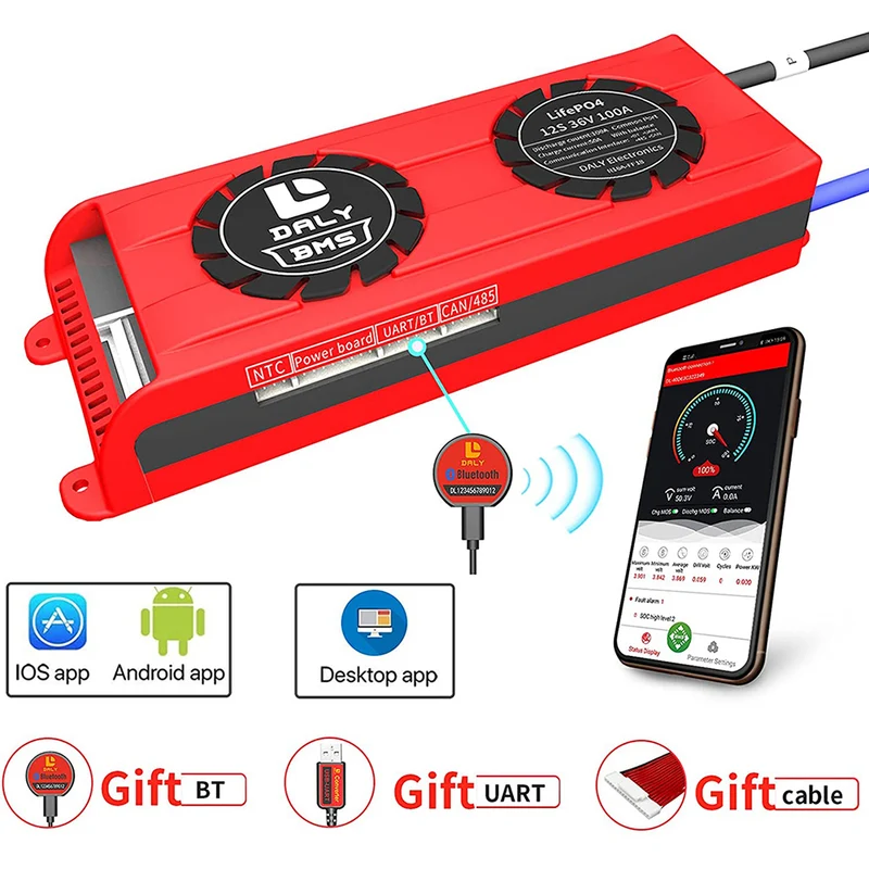Daly smart bms Lifepo4 12S 36V 100A bluetooth BMS FAN board 33 65 184