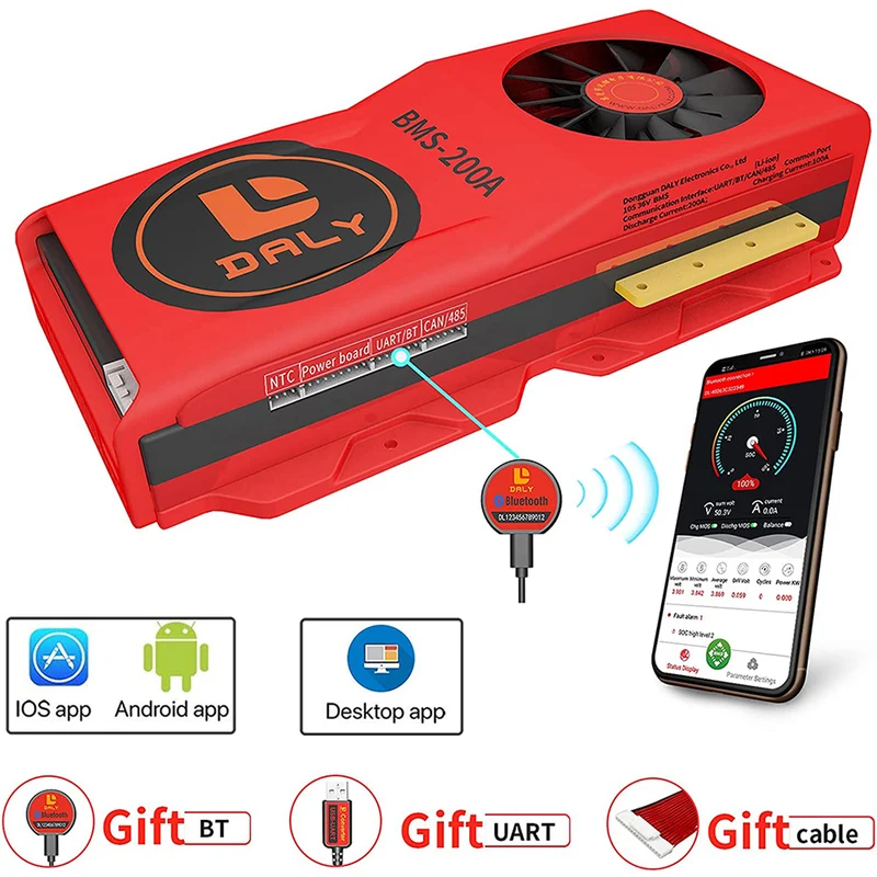 Daly smart bms Li-ion 10S 36V 200A bluetooth BMS FAN board 52 130 235
