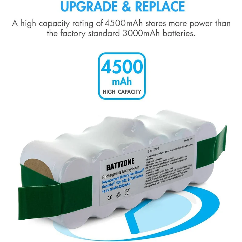 14.4V 3850mAh NiMH Battery for iRobot Roomba 900 800 700 600 500 series, including 4 side brushes and 1 brush cleaning tool