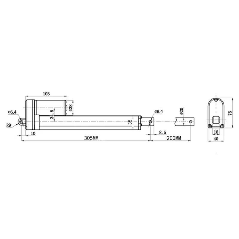 12V 24V Vérin Électrique 200kg Course 200 mm avec Télécommande (Modèle: 0020571)