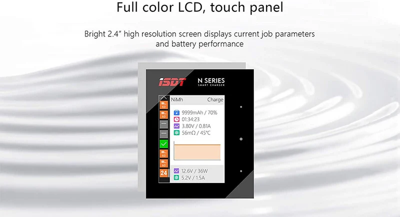 ISDT N24 Battery Charger Battery Charger Universal LCD Display Fast Charger Charger for 24 Batteries AA AAA Li-lon LiHv NI-MH NI-Cd LiFePO4 Eneloop