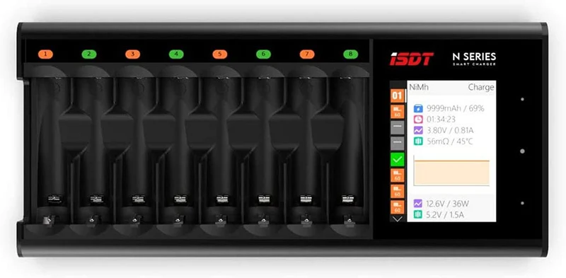 ISDT N8 battery charger LCD display quick charger for 8 batteries NI-MH NI-Cd AA AAA Li-ion LiFePO4 Eneloop Panasonic Varta battery