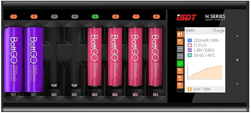 ISDT N8 battery charger LCD display quick charger for 8 batteries NI-MH NI-Cd AA AAA Li-ion LiFePO4 Eneloop Panasonic Varta battery