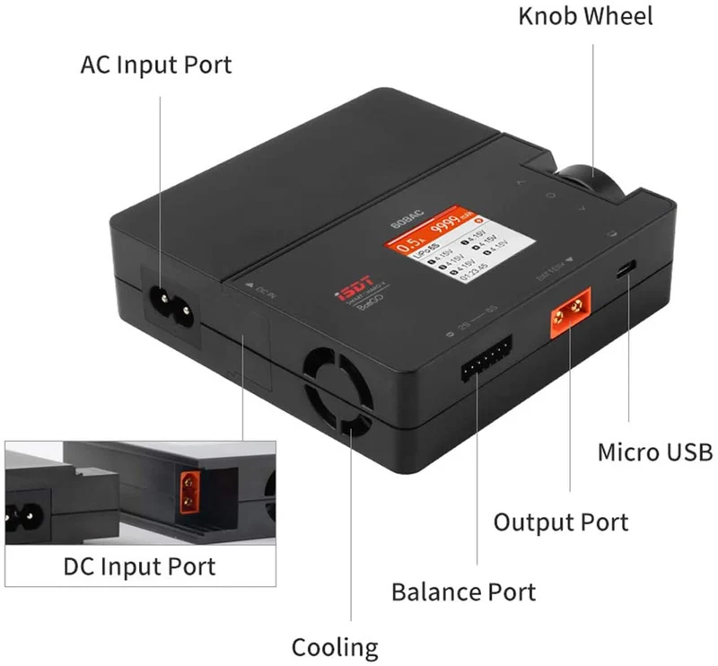 ISDT 608AC AC 50W DC 200W 8A BattGo Smart Battery Charger with Detachable Power Adapter