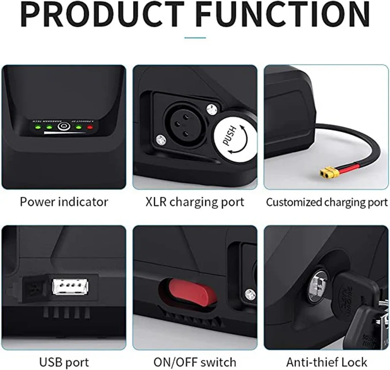 52V 20Ah lithium-ion Battery Pack Ebike Battery With 40A BMS USB XT60 For 50W To 1500W Motor S039-5
