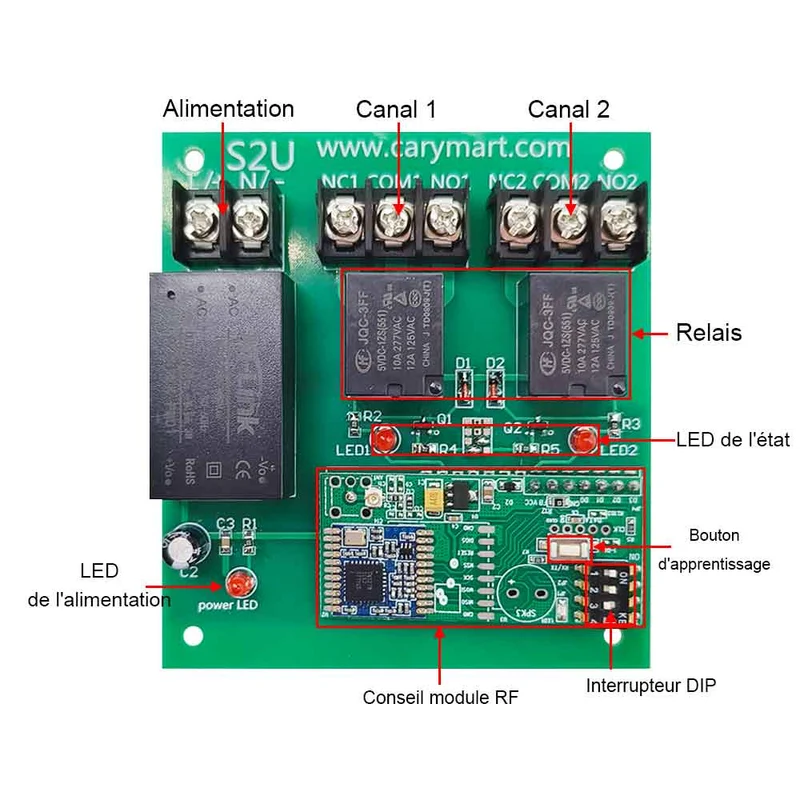 230V interrupteur sans fil sortie contact sec 2 voies 10A 5km (Modèle: 0020690)
