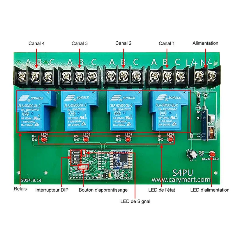 10~80V interrupteur sans fil récepteur 4 voies 30A relais 5 km (Modèle: 0020108)