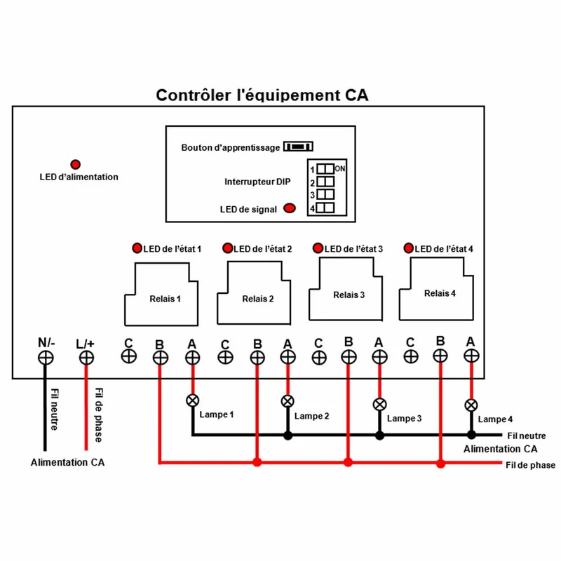 230V récepteur interrupteur sans fil 4 voies 30A relais 5 km (Modèle: 0020109)