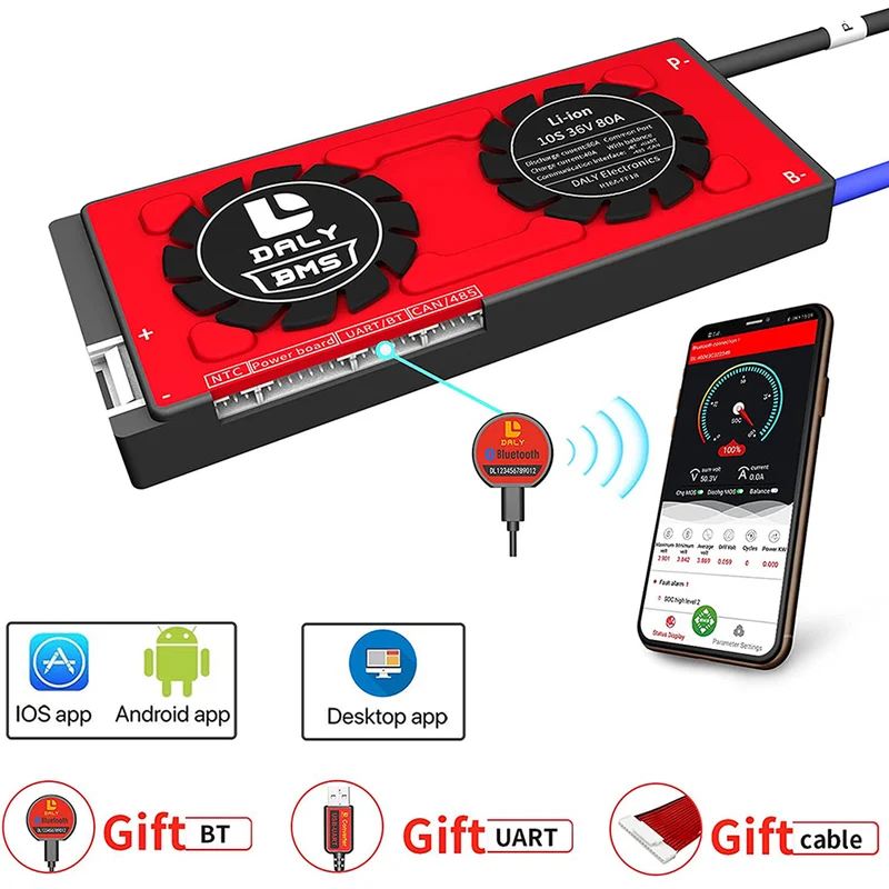 Daly smart bms Li-ion 10S 36V 80A bluetooth BMS board 19 66 150