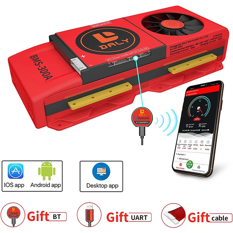 Daly smart bms Lifepo4 8S 24V 300A bluetooth BMS FAN board 52 130 257
