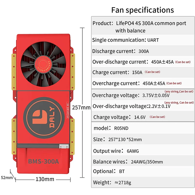 Daly smart bms Lifepo4 8S 24V 400A bluetooth BMS FAN board 52 130 257