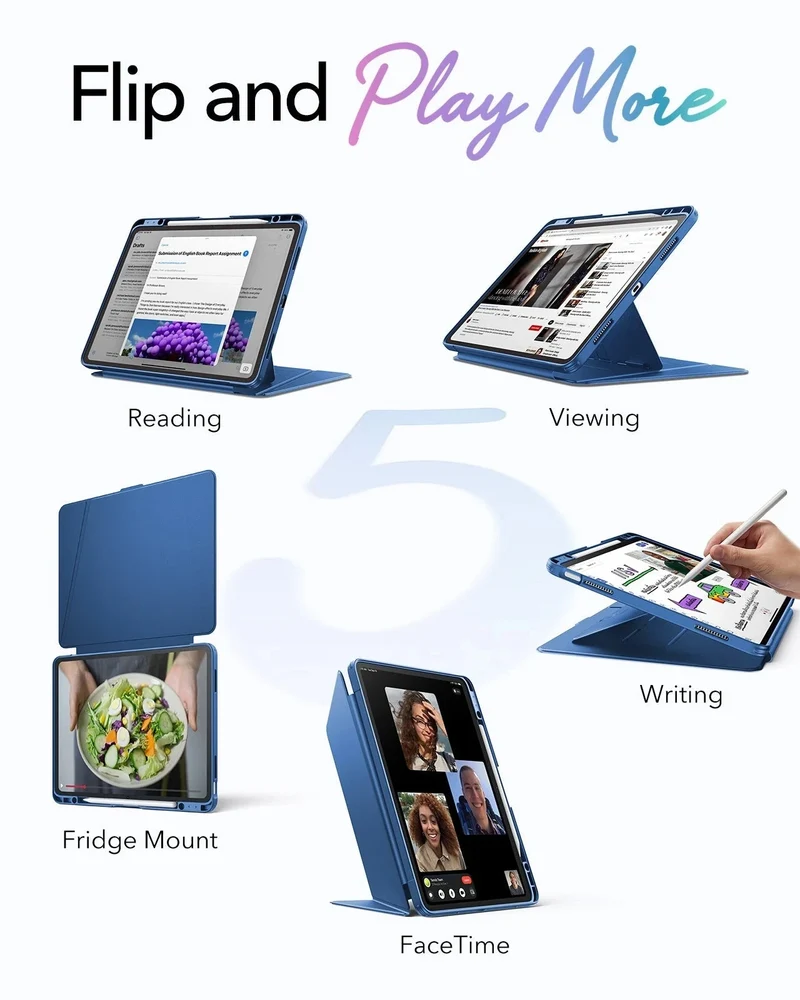 iPad Air 13" (M4) 2026 Bundle Flip Magnetic Case with Pencil Holder & Armorite® Protection - Navy Blue