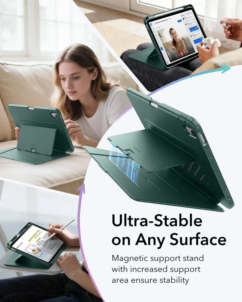 iPad Air 11" (M4) 2026 Bundle Flip Magnetic Case (Pencil Holder) & Armorite® Pro Screen Protector With UltraFit Tray - Green
