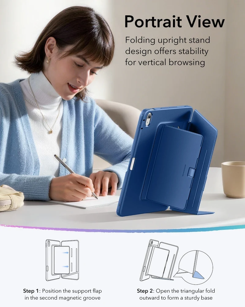 iPad Air 11" (M4) 2026 Flip Magnetic Case with Pencil Holder - Navy Blue