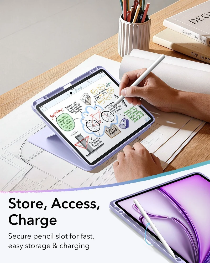 iPad Air 13" (M4) 2026 Flip Magnetic Case with Pencil Holder - Light Purple