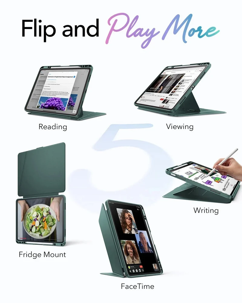 iPad Air 13" (M4) 2026 Bundle Flip Magnetic Case (Pencil Holder) & Armorite® Pro Screen Protector With UltraFit Tray - Green