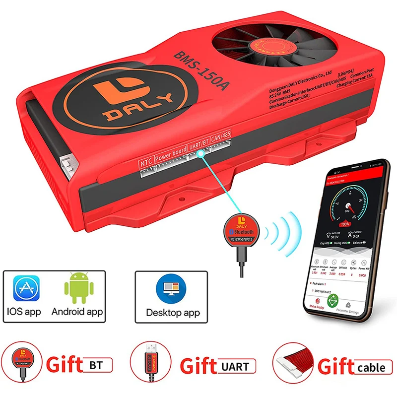 Daly smart bms Lifepo4 8S 24V 150A bluetooth BMS FAN board 50 120 209