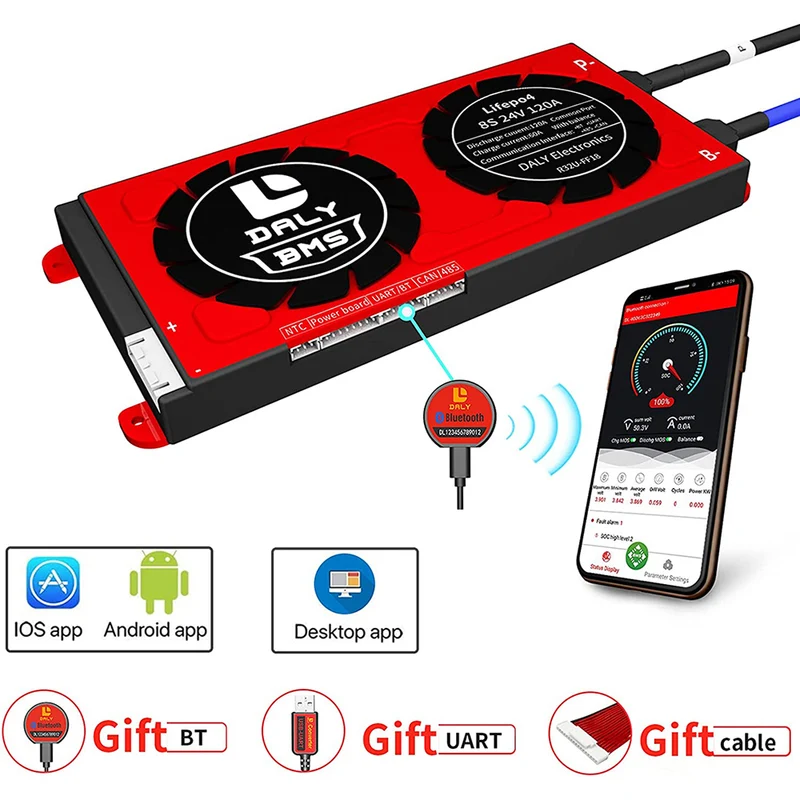 Daly smart bms Lifepo4 8S 24V 120A bluetooth BMS board 20 95 212