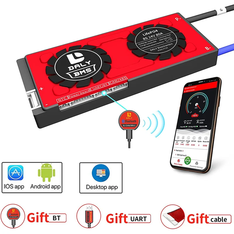 Daly smart bms Lifepo4 8S 24V 80A bluetooth BMS board 19 66 150