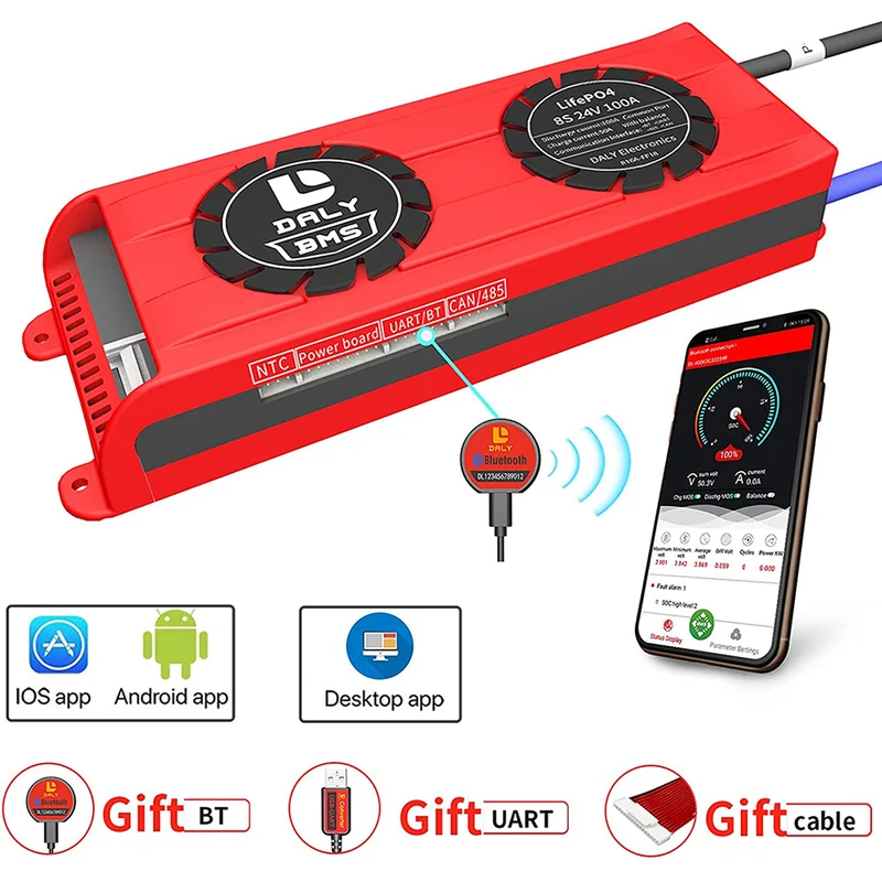 Daly smart bms Lifepo4 8S 24V 100A bluetooth BMS FAN board 33 65 184
