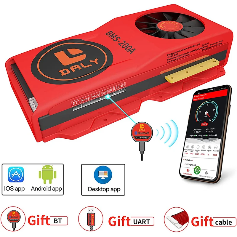 Daly smart bms Li-ion 7S 24V 200A bluetooth BMS FAN board 52130235