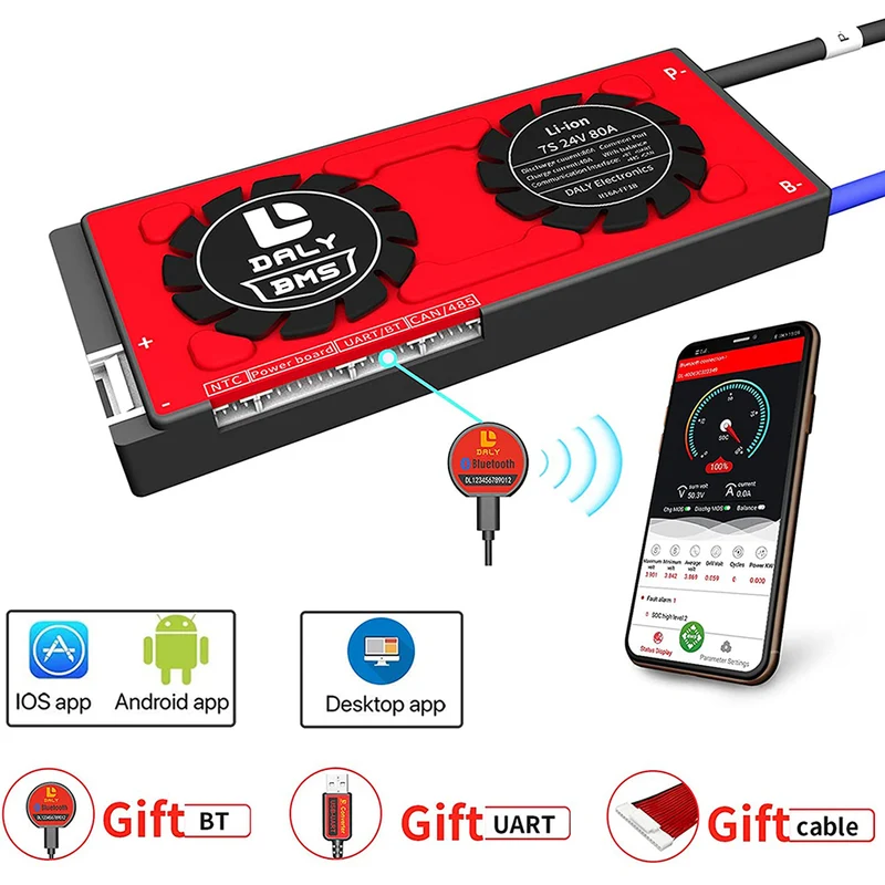 Daly smart bms Li-ion 7S 24V 80A bluetooth BMS board 1966150