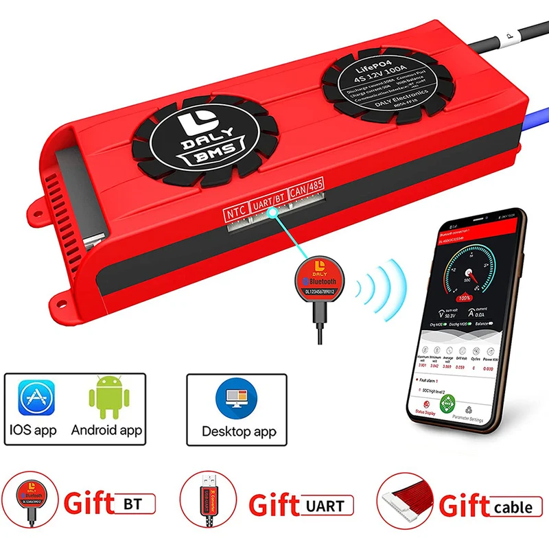 Daly smart bms Lifepo4 4S 12V 100A bluetooth BMS FAN board 33 65 184