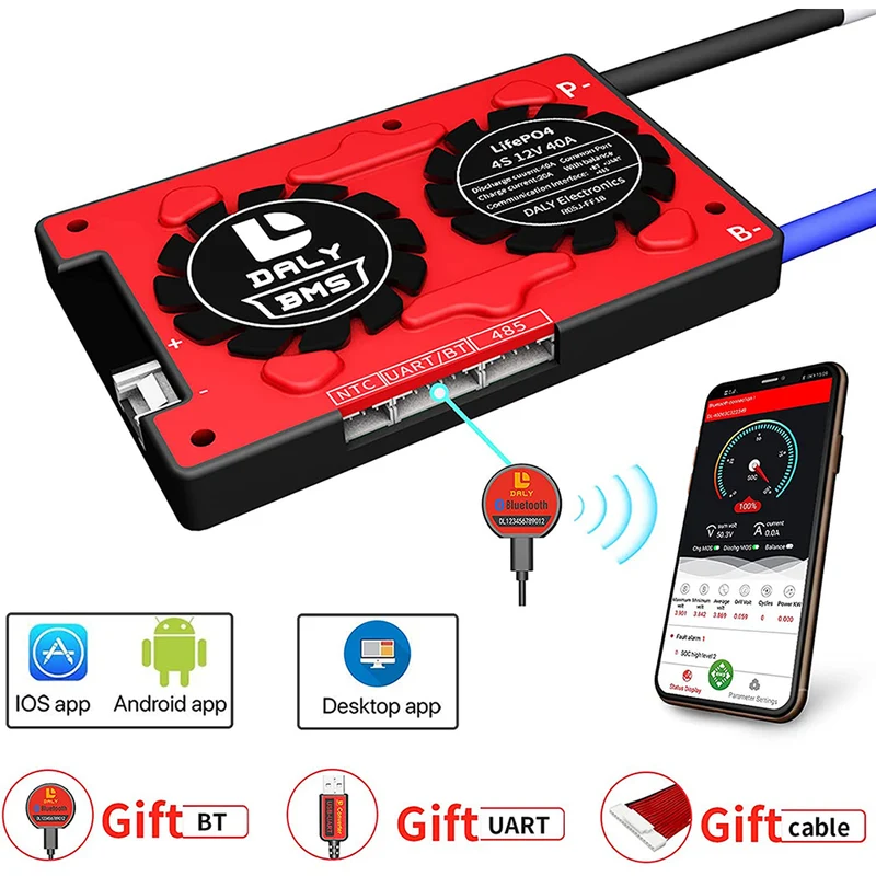 Daly smart bms Lifepo4 4S 12V 40A bluetooth BMS board 18 66 128