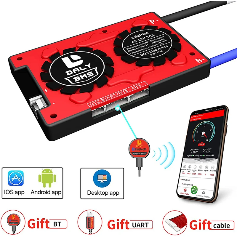 Daly smart bms Lifepo4 4S 12V 30A bluetooth BMS board 13 66 128