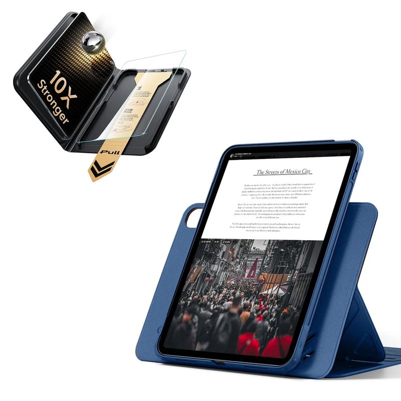 iPad 11" (A16) 2025 Bundle Shift Magnetic Case & Armorite® Pro Screen Protector With UltraFit Tray - Navy Blue