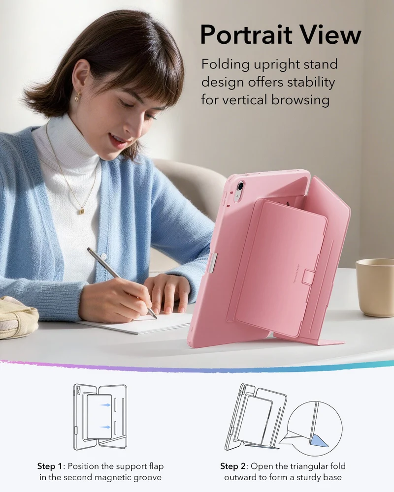 iPad 11" (A16) 2025 Bundle Flip Magnetic Case with Pencil Holder & Armorite® Protection - Pink